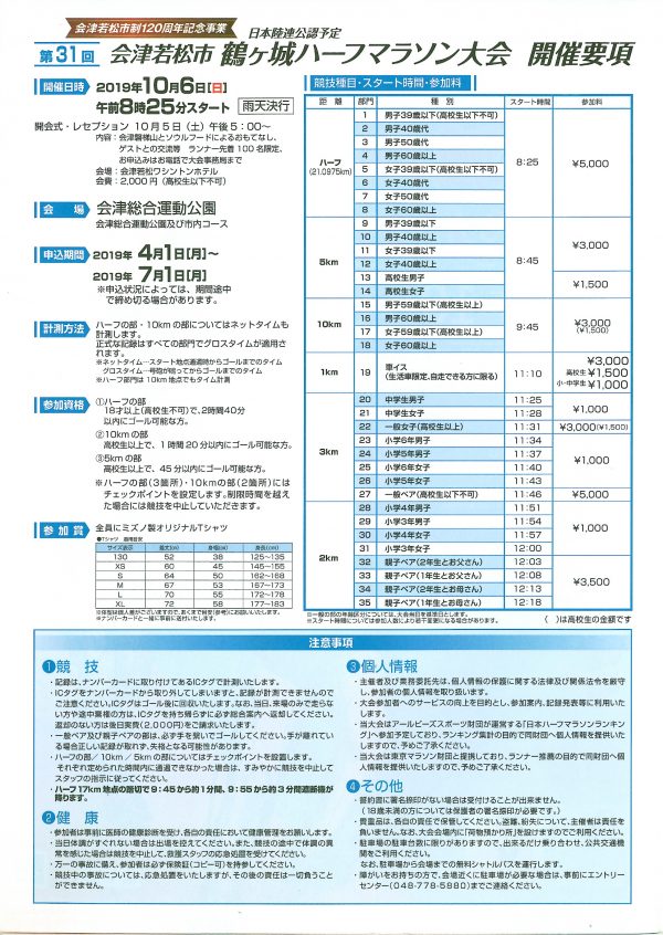 鶴ヶ城ハーフマラソン開催概要①